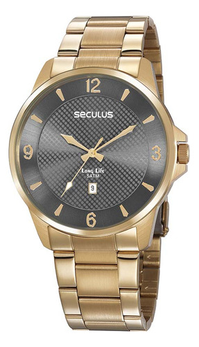 Relógio Seculus Dourado Masculino Texturizado 20806gpsvda2