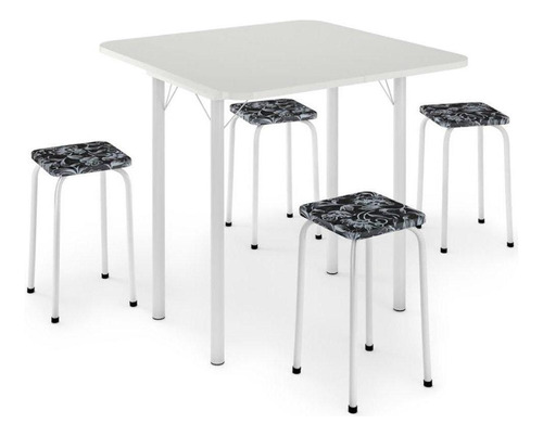 Mesa Dobrável Com 4 Banquetas E Assentos Em Corino Logdesign Cor Preto