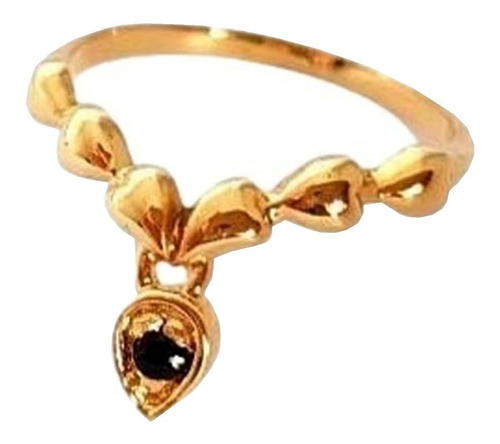 Anillo Mujer Laminado Oro 18k Con Cristal Azabache Romminox