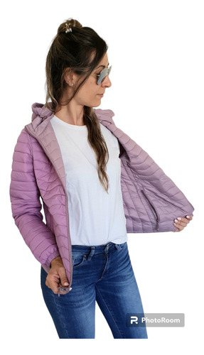 Campera Mujer Pluma Importada Reversible Abrigada 2 En 1