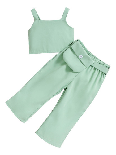 6h Pantalones Tipo Chaleco De Color Liso Para Niñas Pequeñas