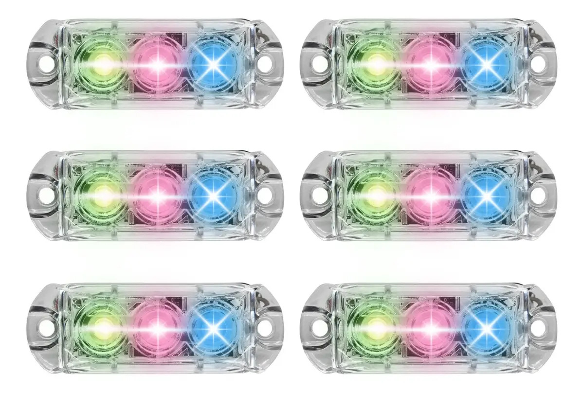 Kit 6 Faróis 3 Leds Strobo Automotivo Carro Ajk Rgb