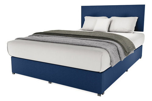 Cama Recamara - Base Box Cabecera Urban Azul Matrimonial