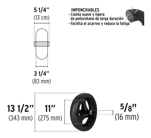 Llanta Completa Imponchable 13-1/2 , Incluye Eje Y Baleros