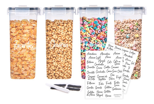 Recipientes De Plástico Para Cereal - Zanetti - 4 Unidades