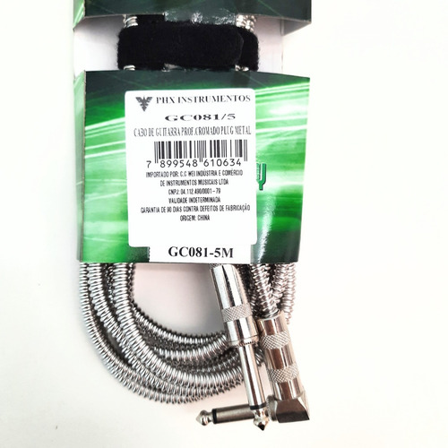 Imagem 4 de 4 de Cabo Cromado Guitarra Violão Baixo 5m Plug Metal Phoenix P10