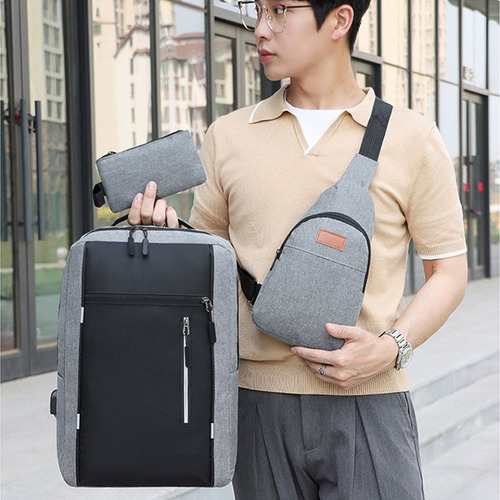 Mochila Black Heaimo Antirrobo Urbana Conjunto De 3 Piezas,gran Capacidad, Mochila De Moda, Solo Para Hombres, Resistente Al Agua Y Resistente Al Cort