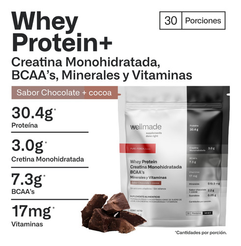 Suplemento Polvo Wellmade Proteina Whey Creatina Bcaas 1.3kg Sabor Chocolate Y Cocoa