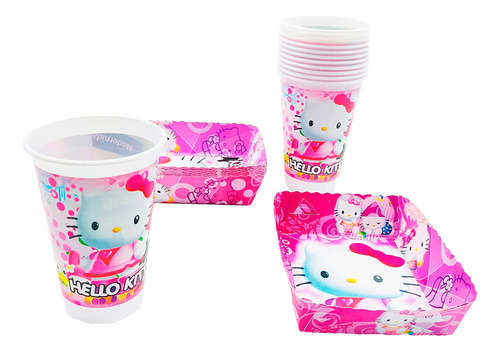 Kit 12 Vasos 12 Platos Decorativos Helly Kitty