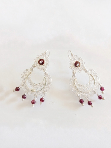 Aretes Con Granate/ Aretes De Plata / Arete Hecho A Mano 