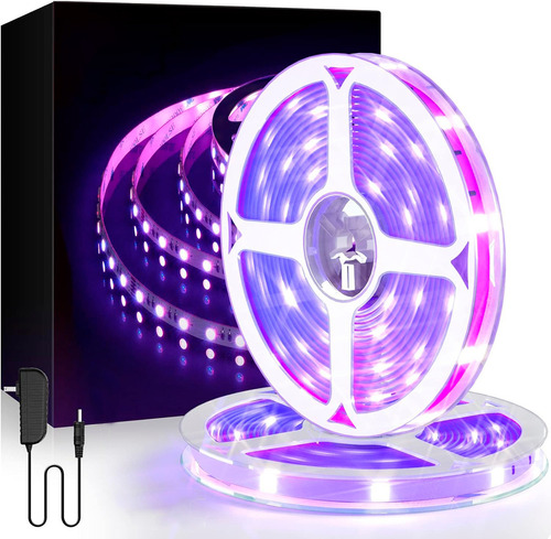 Tira Luz Led Negra Ultravioleta 5 Metros Para Fiestas Eventos Antro Neón Brilla En La Oscuridad Con La Ropa Y Accesorios Con Eliminador Incluido Impermeable Para Interiores Y Exteriores