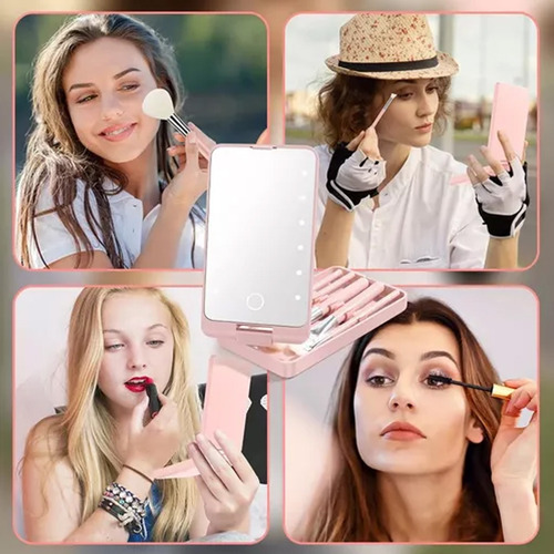 Espejo Maquillaje Led Rotación De 360°incluye Brochas Cosmé