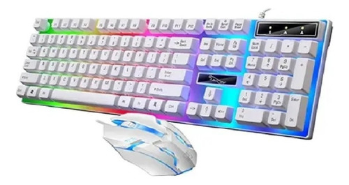 Kit De Teclado Y Mouse Alambrico Usb Luz Led Rgb Para Pc Lap Color Del Teclado Blanco