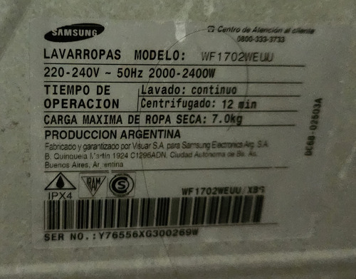 Lavarropas Samsung Ecobubble 1200rpm No Funciona Gris Oscuro