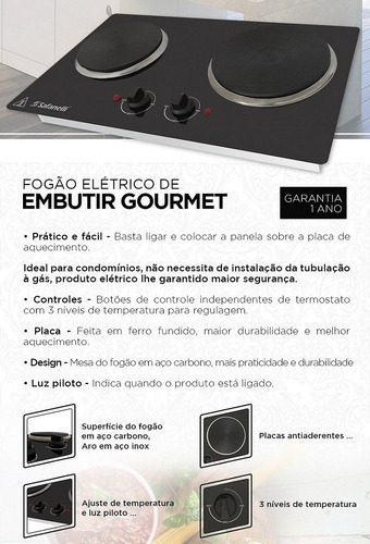 Fogão Cooktop Elétrico Gourmet 2 Bocas Safanelli