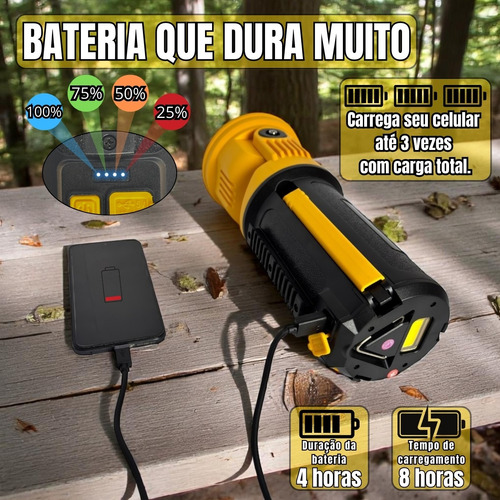 Lanterna Led Grande Recarregável Farol De Mão Forte Potente