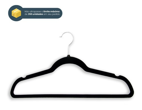 100 Cabides Slim De Veludo Ultra Fino Antideslizante - 017 Cor Preto