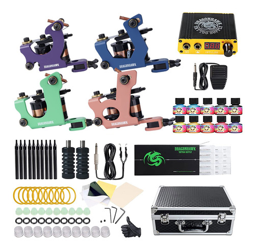 Kit Completo De M&aacute;quina Para Tatuajes Con 4 Ajustes E