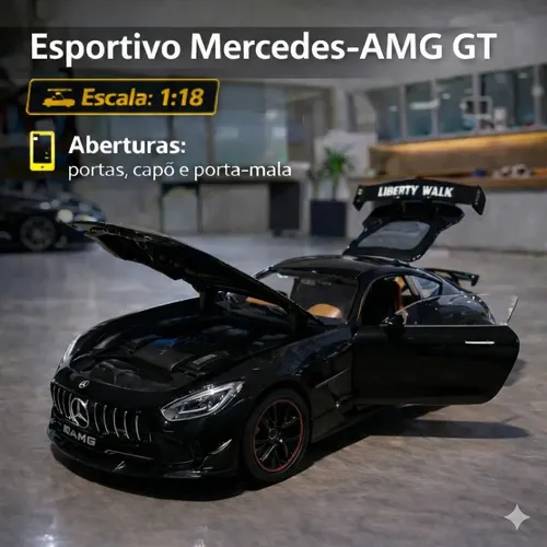 Miniatura Mercedes Benz Amg Gt Escala 1:18 Die Cast Preto Com Som