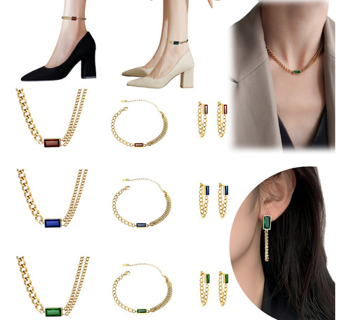 Juego De Joyas Y Moda,collar,aretes,tobilleras,joyeria Mujer