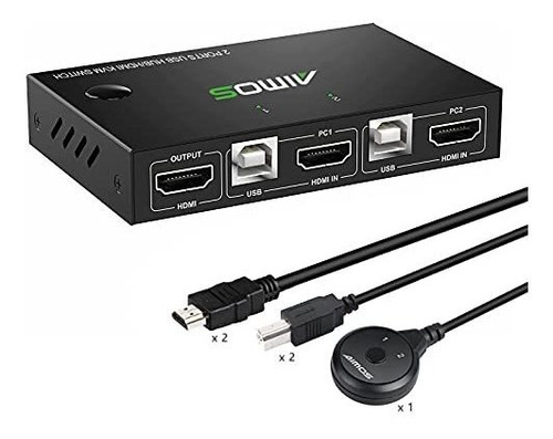 Conmutador Kvm Hdmi Caja De 2 Puertos,  Usb Conmutadores Hdm