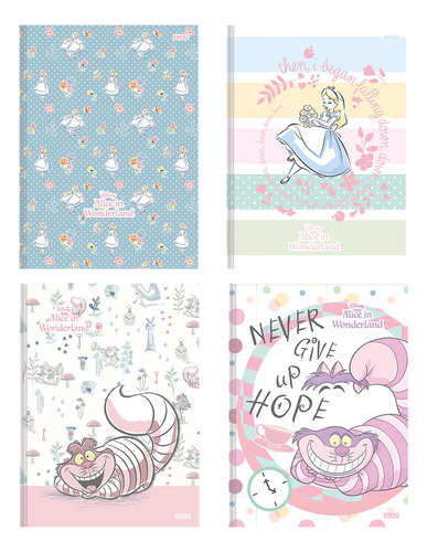 Kit 10 Cadernos Brochurão 48fls Alice País Maravilhas Disney