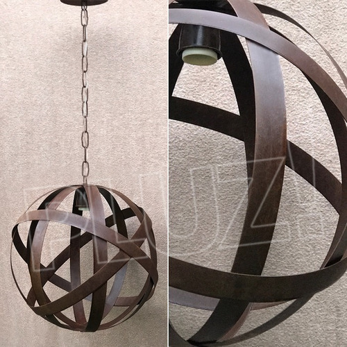 Colgante Esfera 3luces Industrial Vintage Chapa Hierro Óxido