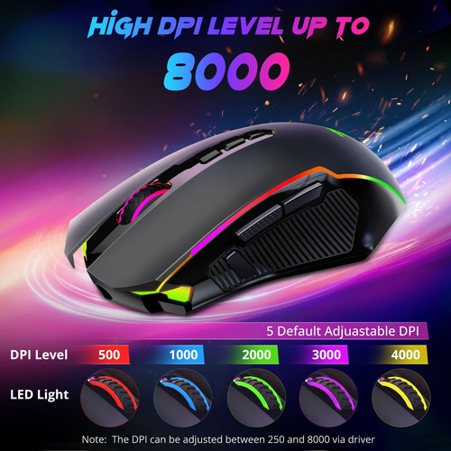 Redragon P/ Gaming Mouse Inalambrico 8000 Dpi Boton Fuego Negro.