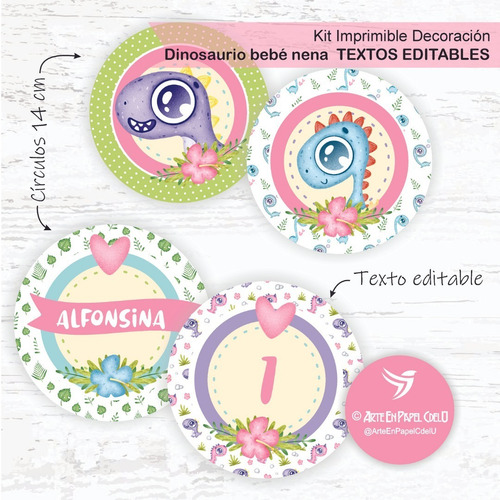 Imagen 4 de 5 de Dinosaurios Bebés Imprimible Decoracion Candy Textoeditable