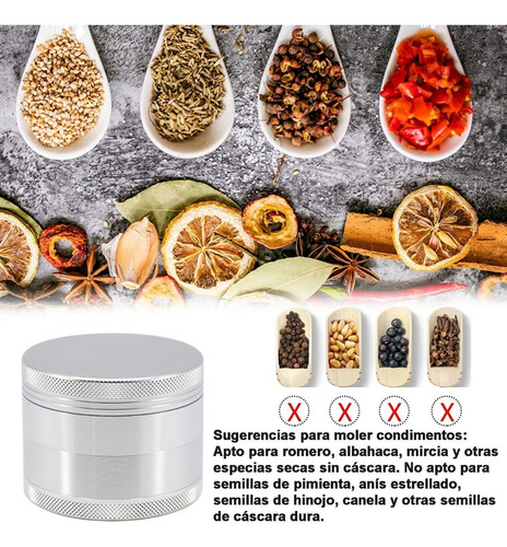 Imagen 4 de 10 de Grinder Moledor Metalico De Hierba Especias 40mm De Bolsillo