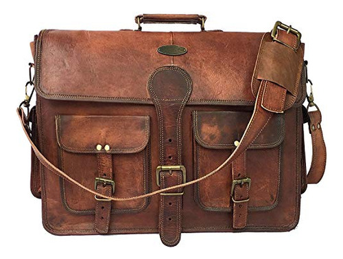 Dhk 14 Pulgadas Vintage Cuero Hecho A Mano Messenger Bag Par