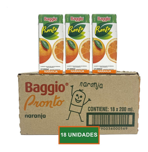 Imagen 2 de 6 de Jugo Baggio Pronto Naranja Libre De Gluten Sin Tacc Caja X18