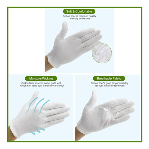 A 12 Pares De Guantes De Algodón Transpirable Suave Y