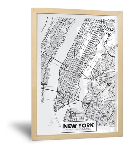 Cuadro Minimalista - Mapa New York - 35x50 Cm 