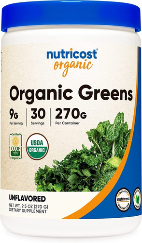 Nutricost Organic Greens 30 Servings 270 G Sabor Natural