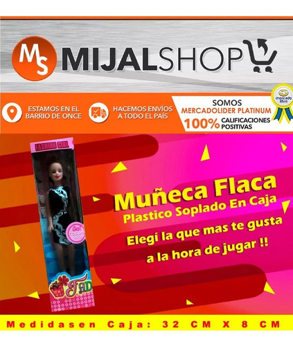 Muñeca Flaca Plastico Soplado Surtidas En Caja 32 X 8 Cm
