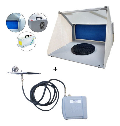 Mini Cabine Aerografia Com Led + Mini Compressor Hs08ac-ska 