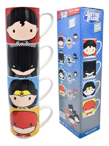 Set Tazas Apilables Liga D La Justicia Superman Batman Flash