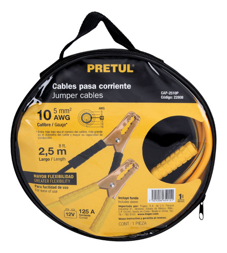 Cables De Bateria 2.5m 125 A  10 Awg Con Funda Marca: Pretul