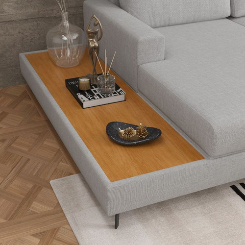 Sofá Moderno 292cm Linho Cinza Loft Chaise/deck Esquerda