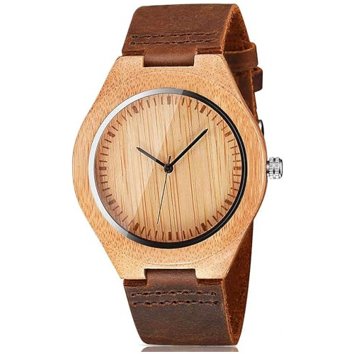 Reloj De Madera Para Hombres Con Correa De Cuero.