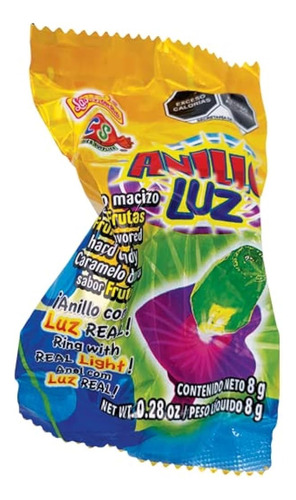 Caramelo En Forma De Anillo Con Luz Sabor Frutas 24pz De 8g