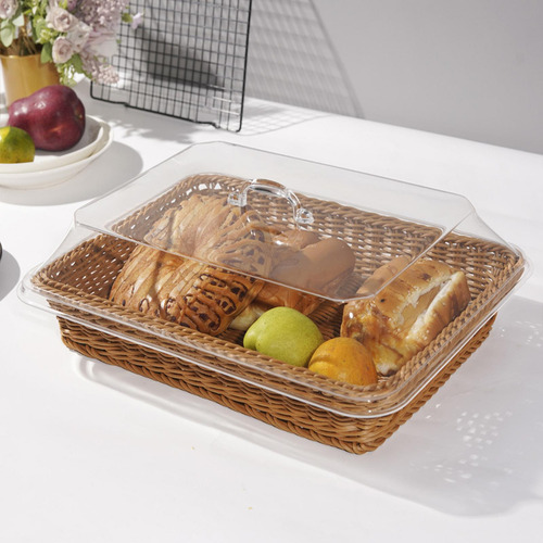 Cesta De Pan Tejida Con Tapa, Bandeja Para Servir, Medio