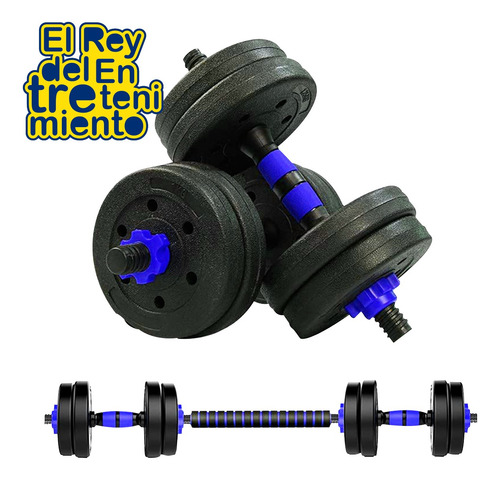 Imagen 2 de 9 de Set 2 Mancuernas + Barra 3en1 + 30kg Disco Pesa Pvc - El Rey