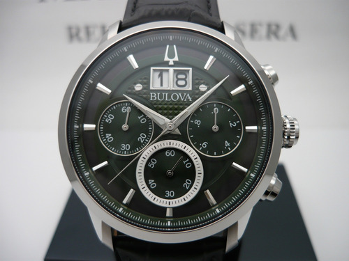 Bulova Sutton Clásico Crono Big Date 96b310 Fotos Reales Negro Acero Pulido Verde