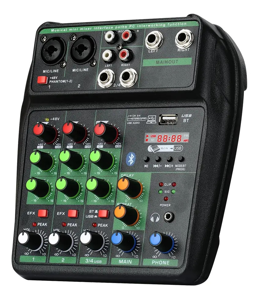 Mezclador tarjeta de audio de 4 canales bluetooth