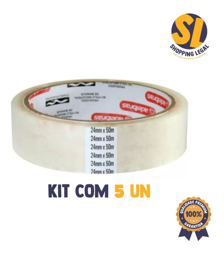 Imagem 2 de 6 de Kit 5 Fitas Empacotamento Transparente 24mmx50m - Adelbras