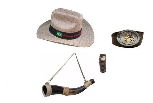 Kit Chapéu Cowboy Com Berrante Infantil + Cinto + Bainha