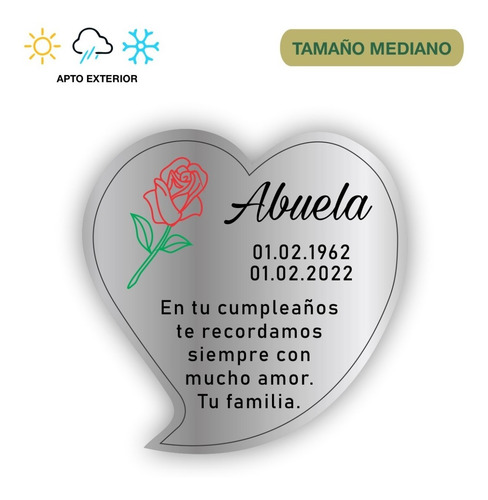 Imagen 1 de 7 de Placa Recordatoria Para Cementerio, Forma De Corazon.15x15cm