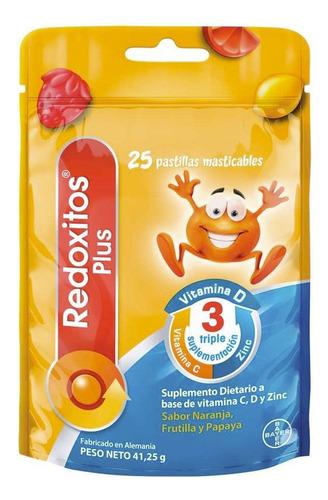 Redoxitos Plus Pastillas Masticables Vit D + C + Zinc 150uds Sabor Naranja,Frutilla y Papaya